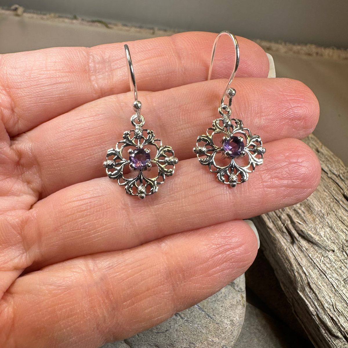 Nairn Scottish Thistle Earrings with Amethysts | Dangle Earrings | Wiccan Center