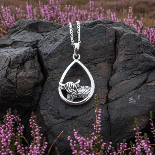 Little Hamish Highland Cow Necklace in Sterling Silver | Pendant | Wiccan Center