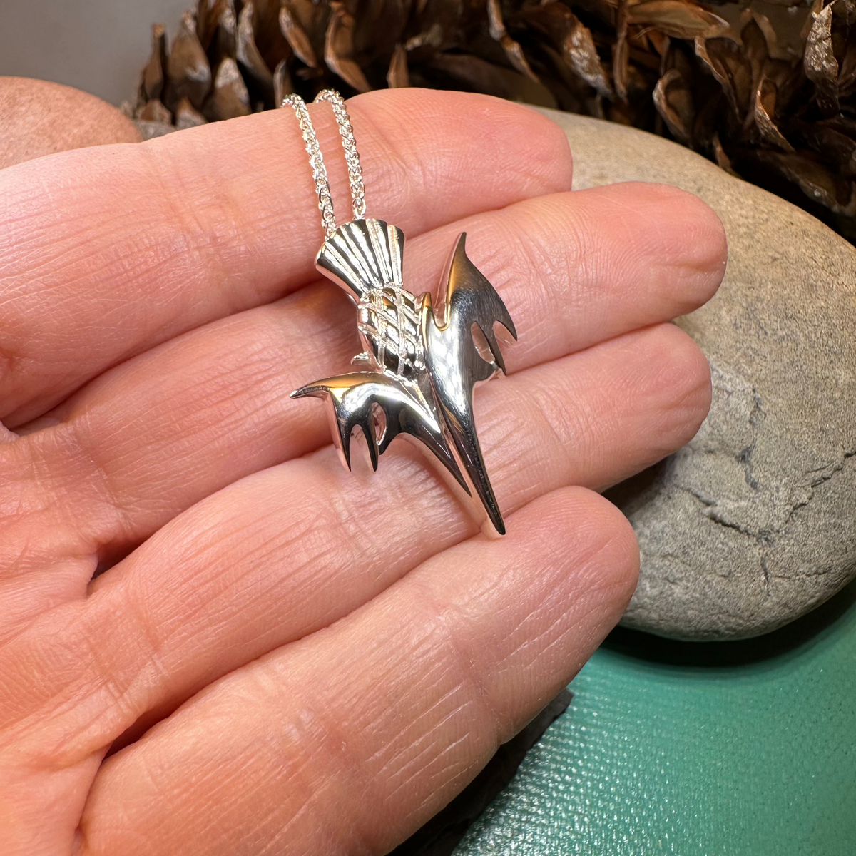Vyolet Scottish Thistle Necklace in Sterling Silver | Pendant | Wiccan Center