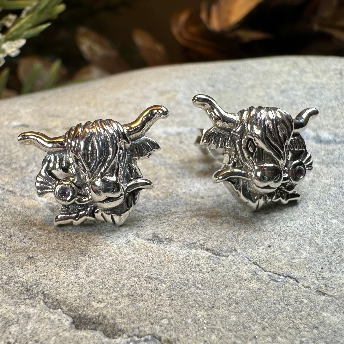 Thistle Highland Cow Earrings in Sterling Silver | Post Earrings | Wiccan Center