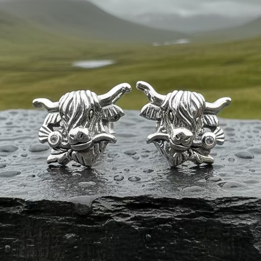 Thistle Highland Cow Earrings in Sterling Silver | Post Earrings | Wiccan Center