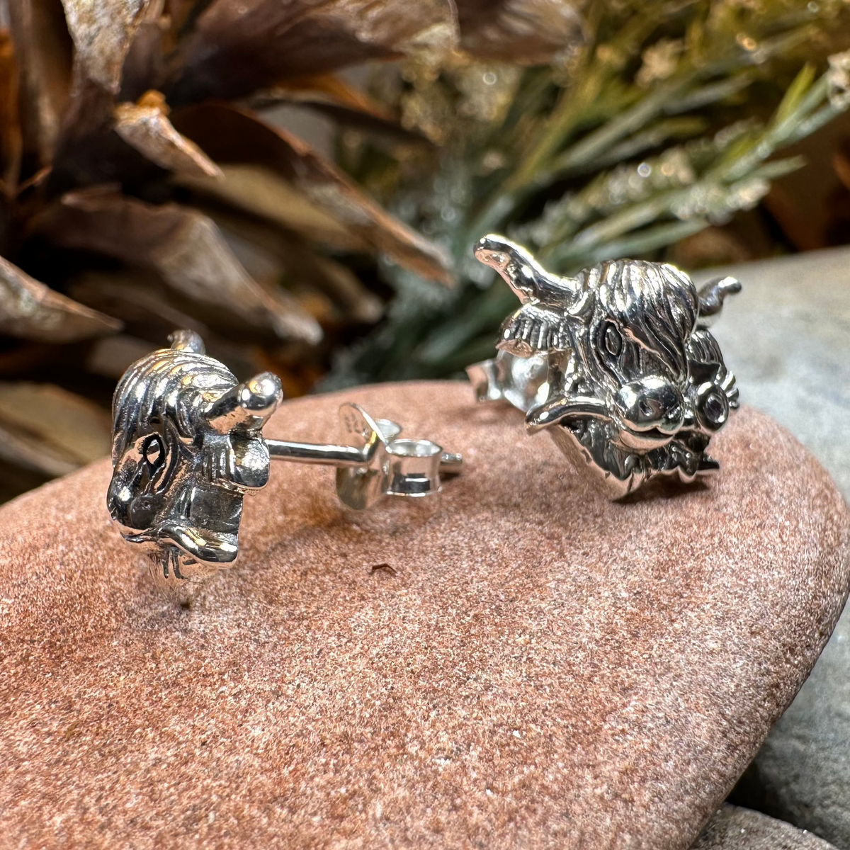 Thistle Highland Cow Earrings in Sterling Silver | Post Earrings | Wiccan Center