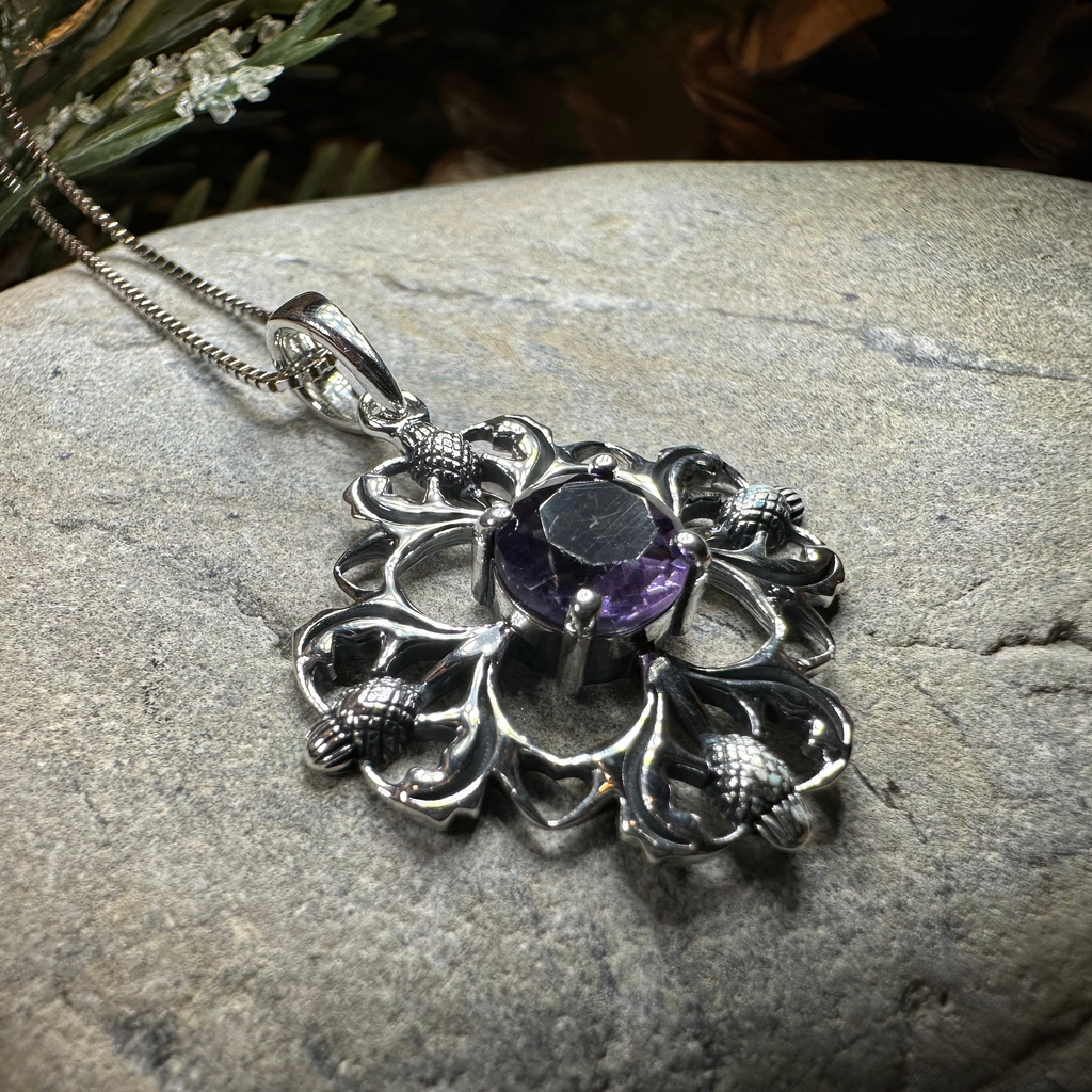 Dolina Amethyst Scottish Thistle Necklace in Sterling Silver | Pendant | Wiccan Center
