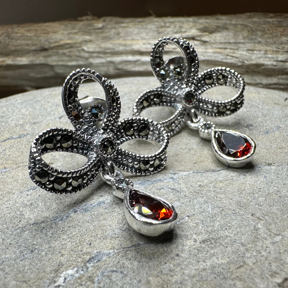 Gemstone Marcasite Bow Stud Earrings | Post Earrings | Wiccan Center