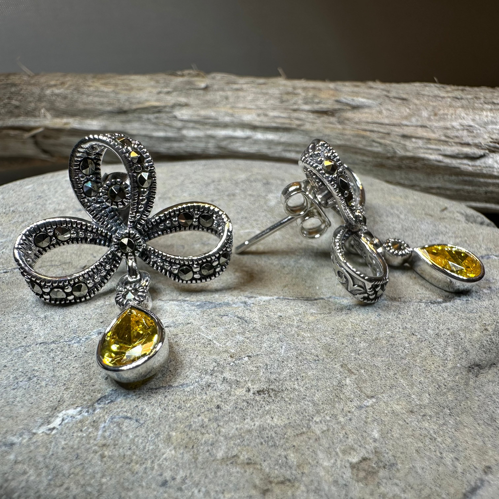 Gemstone Marcasite Bow Stud Earrings | Post Earrings | Wiccan Center