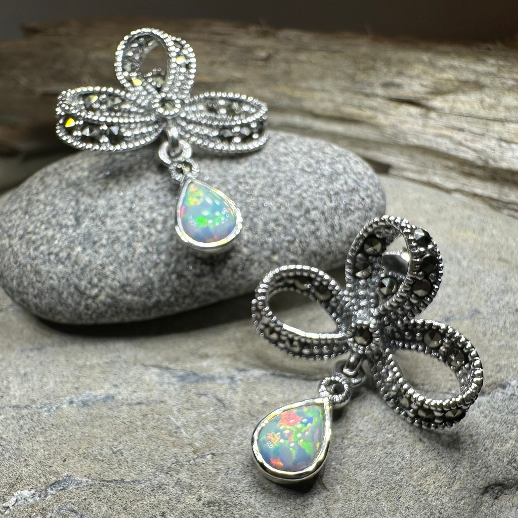 Gemstone Marcasite Bow Stud Earrings | Post Earrings | Wiccan Center