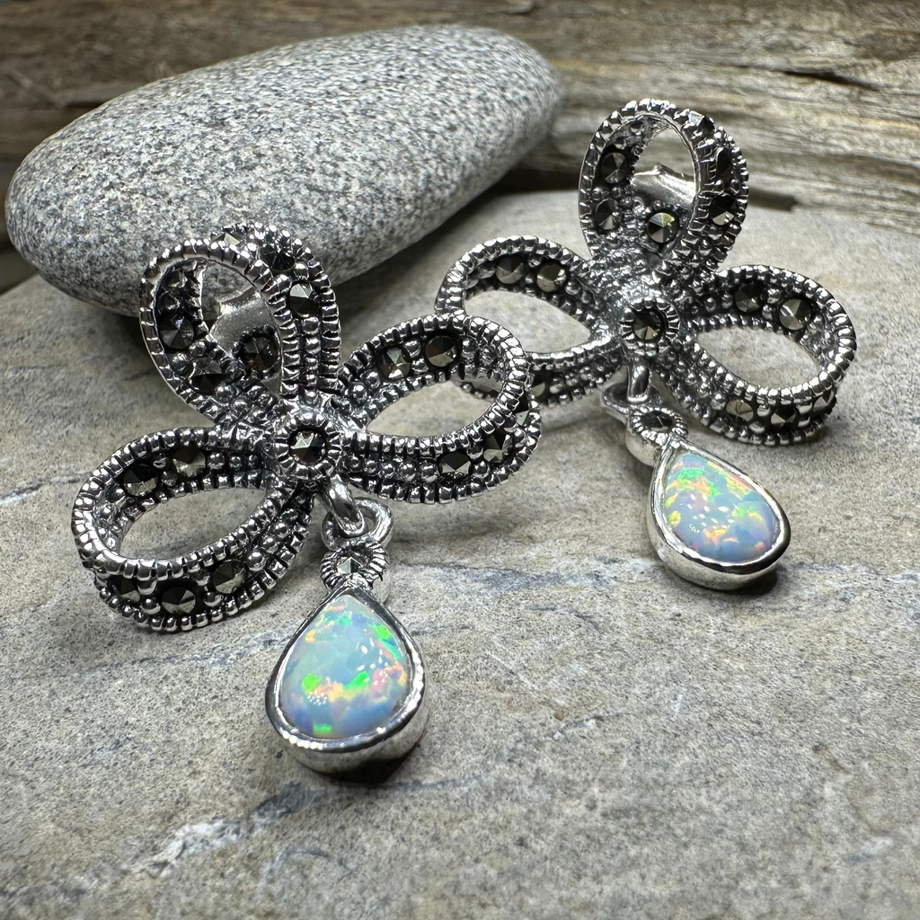 Gemstone Marcasite Bow Stud Earrings | Post Earrings | Wiccan Center
