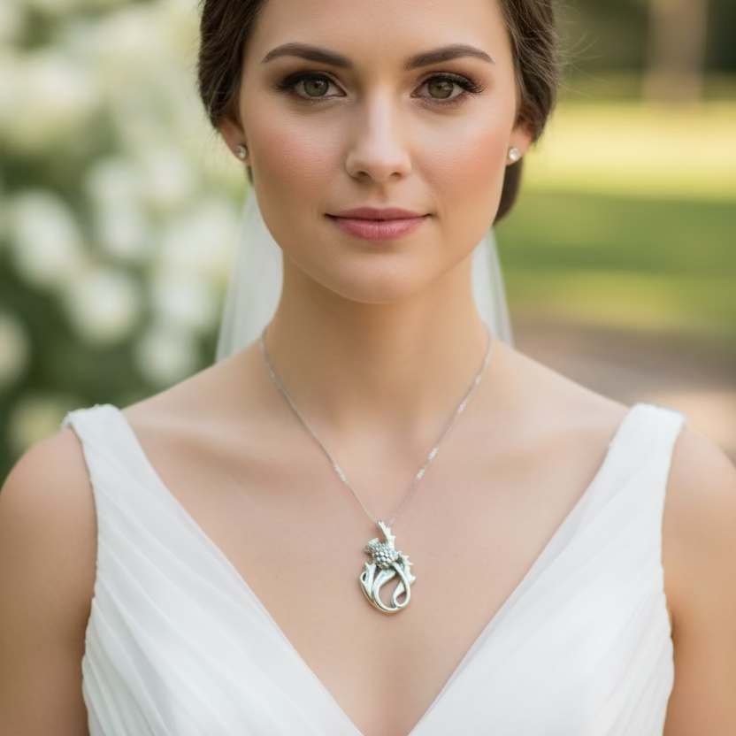 Daleina Scottish Thistle Necklace in Sterling Silver | Pendant | Wiccan Center