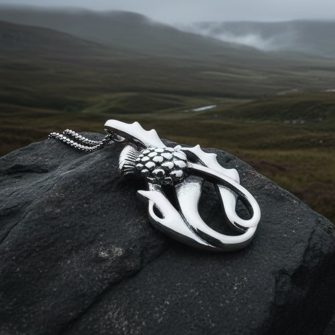 Daleina Scottish Thistle Necklace in Sterling Silver | Pendant | Wiccan Center