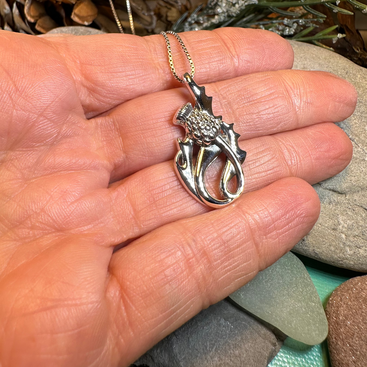 Daleina Scottish Thistle Necklace in Sterling Silver | Pendant | Wiccan Center