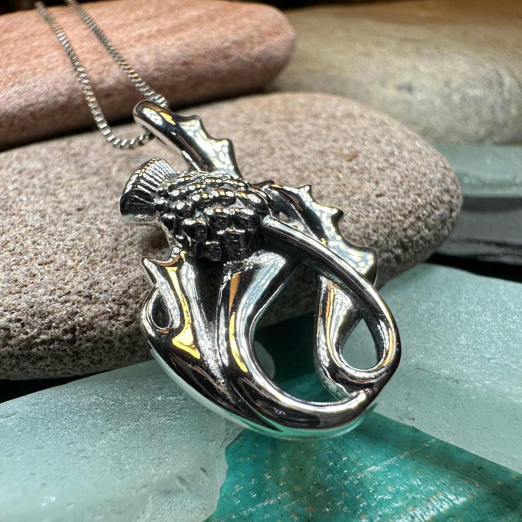 Daleina Scottish Thistle Necklace in Sterling Silver | Pendant | Wiccan Center