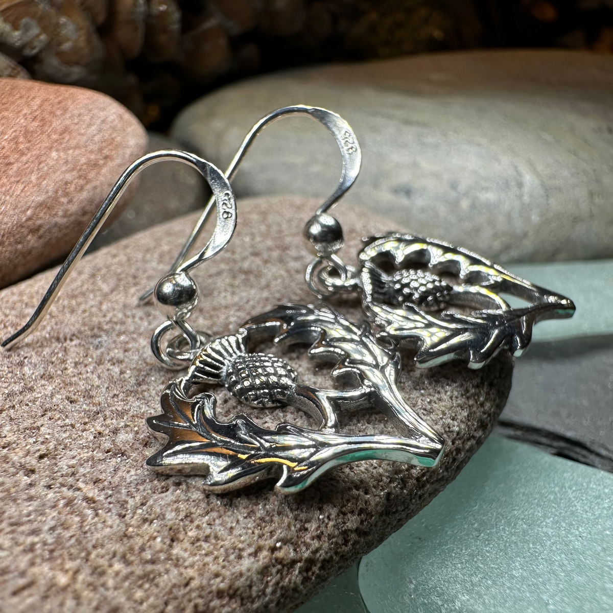 Bonnibel Scottish Thistle Earrings in Sterling Silver | Dangle Earrings | Wiccan Center