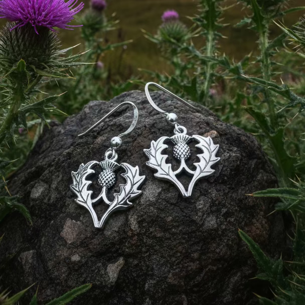 Bonnibel Scottish Thistle Earrings in Sterling Silver | Dangle Earrings | Wiccan Center