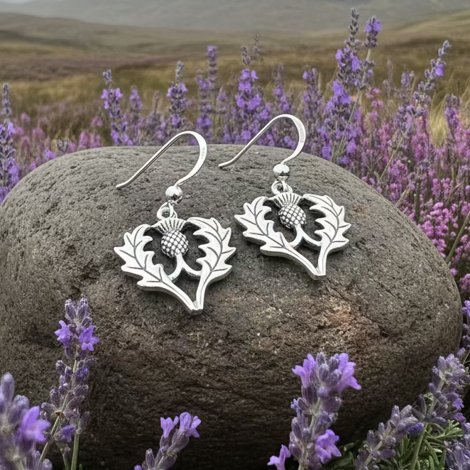 Bonnibel Scottish Thistle Earrings in Sterling Silver | Dangle Earrings | Wiccan Center