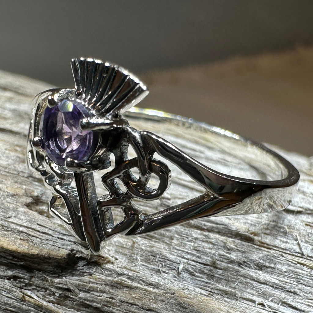 Ailean Scottish Thistle Amethyst Ring in Sterling Silver