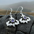 Amethyst Scottish Thistle Earrings in Sterling Silver | Dangle Earrings | Wiccan Center