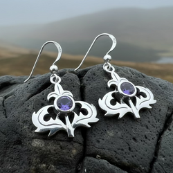 Amethyst Scottish Thistle Earrings in Sterling Silver | Dangle Earrings | Wiccan Center