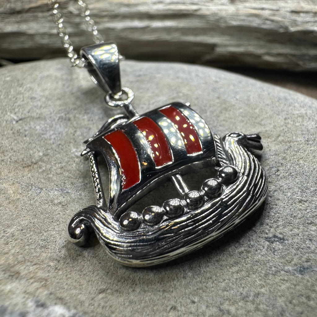 Red Sails Viking Ship Necklace in Sterling Silver | Pendant | Wiccan Center
