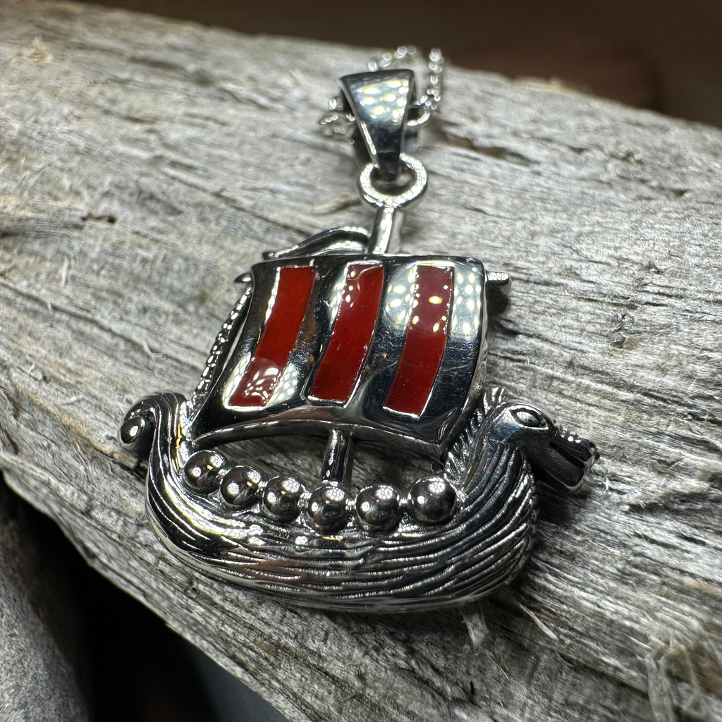 Red Sails Viking Ship Necklace in Sterling Silver | Pendant | Wiccan Center