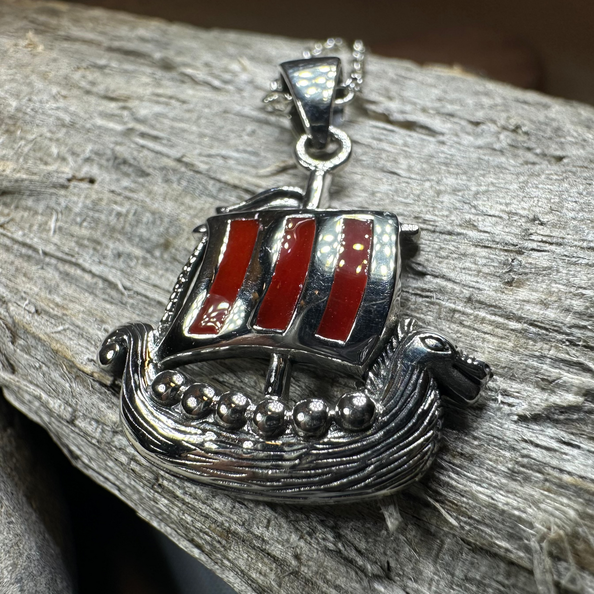 Red Sails Viking Ship Necklace in Sterling Silver | Pendant | Wiccan Center