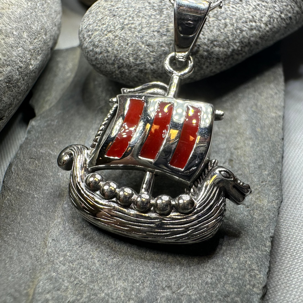 Red Sails Viking Ship Necklace in Sterling Silver | Pendant | Wiccan Center
