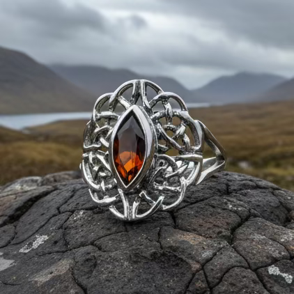 Leanna Garnet Celtic Knot Ring in Sterling Silver