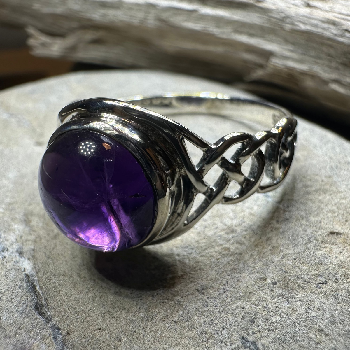 Faye Celtic Knot Amethyst Ring in Sterling Silver
