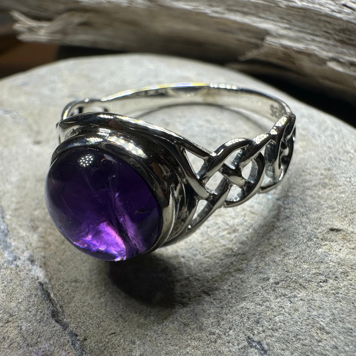 Faye Celtic Knot Amethyst Ring in Sterling Silver