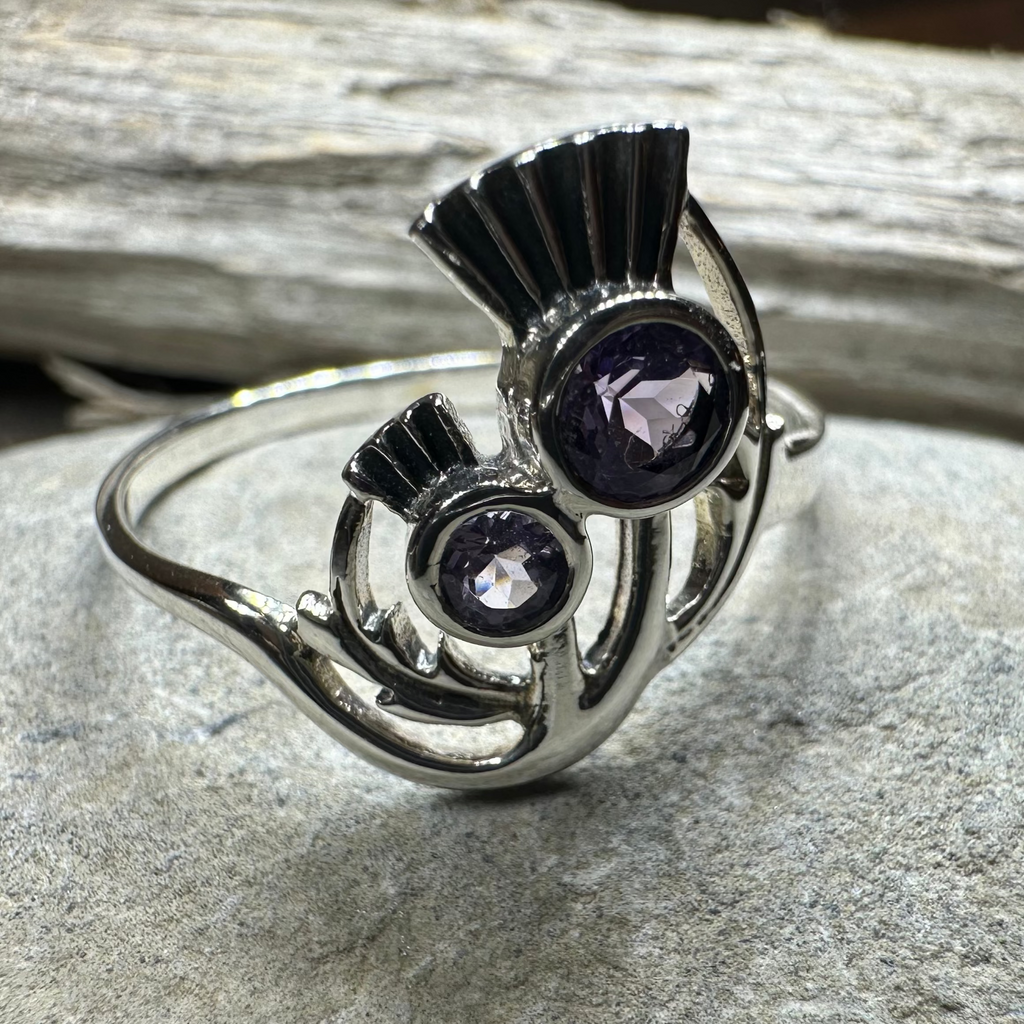 Adairia Scottish Thistle Amethyst Ring in Sterling Silver