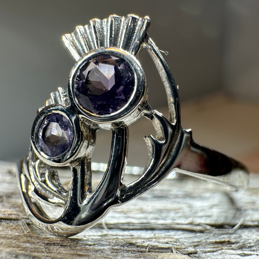 Adairia Scottish Thistle Amethyst Ring in Sterling Silver