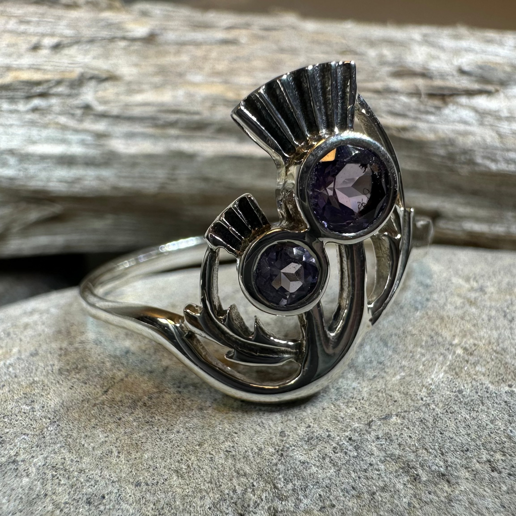 Adairia Scottish Thistle Amethyst Ring in Sterling Silver