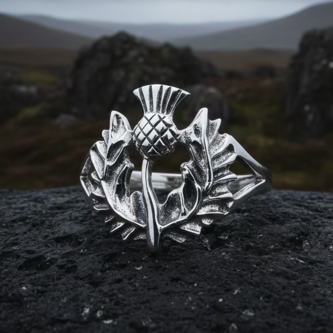 Finovan Scottish Thistle Ring in Sterling Silver