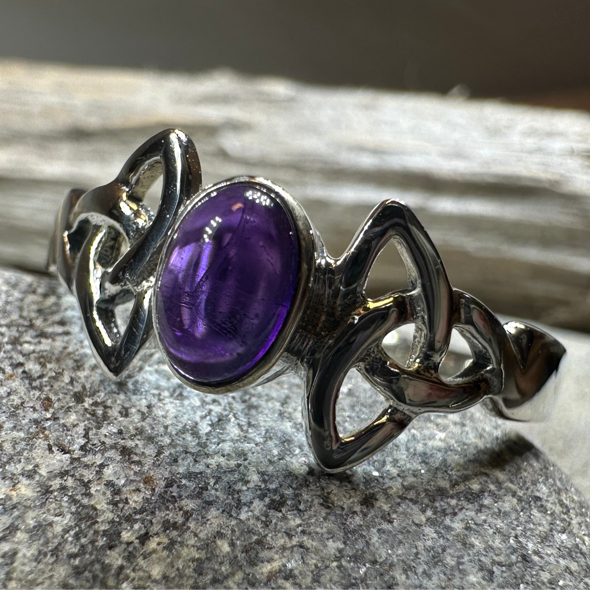 Rori Celtic Trinity Knot Amethyst Ring in Sterling Silver