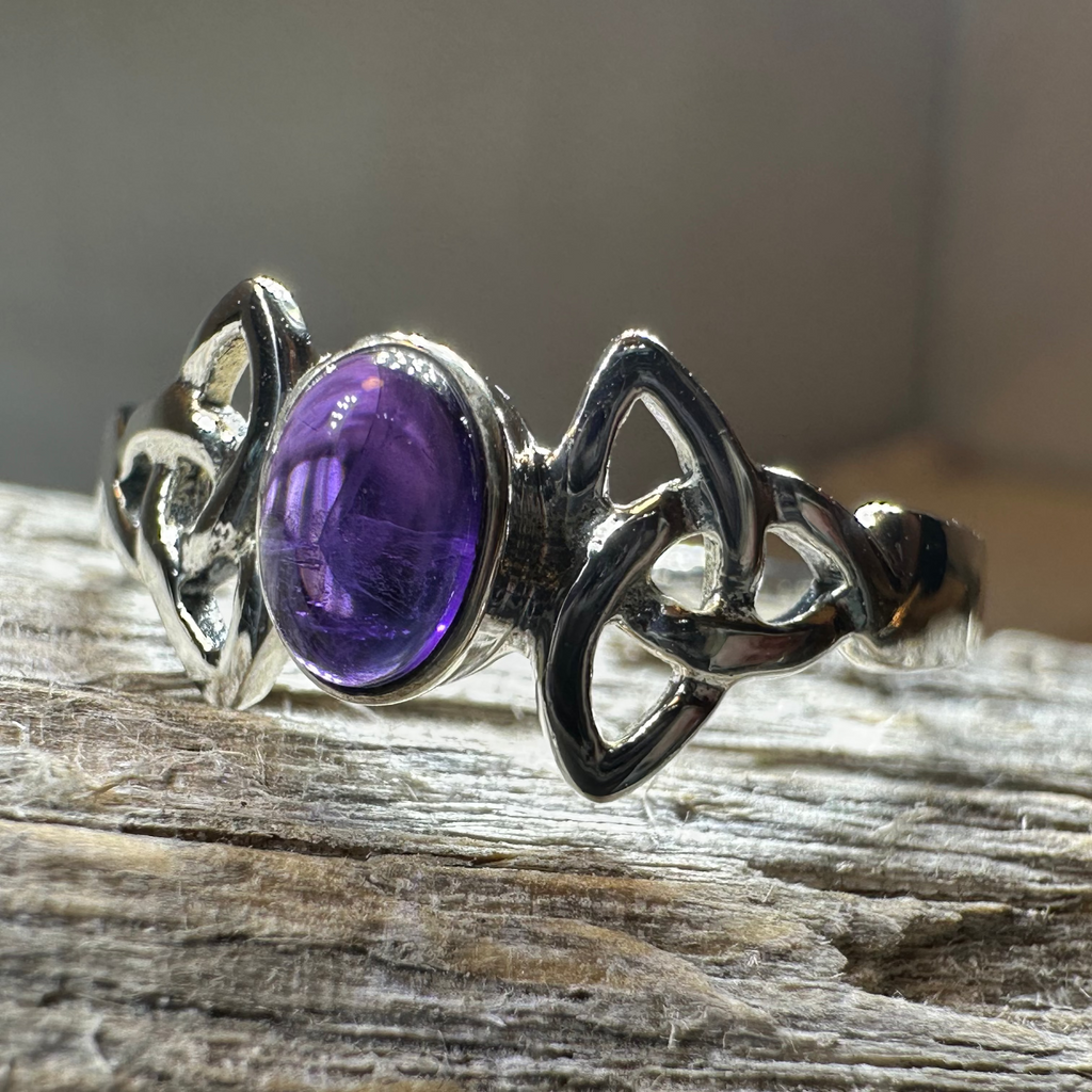 Rori Celtic Trinity Knot Amethyst Ring in Sterling Silver