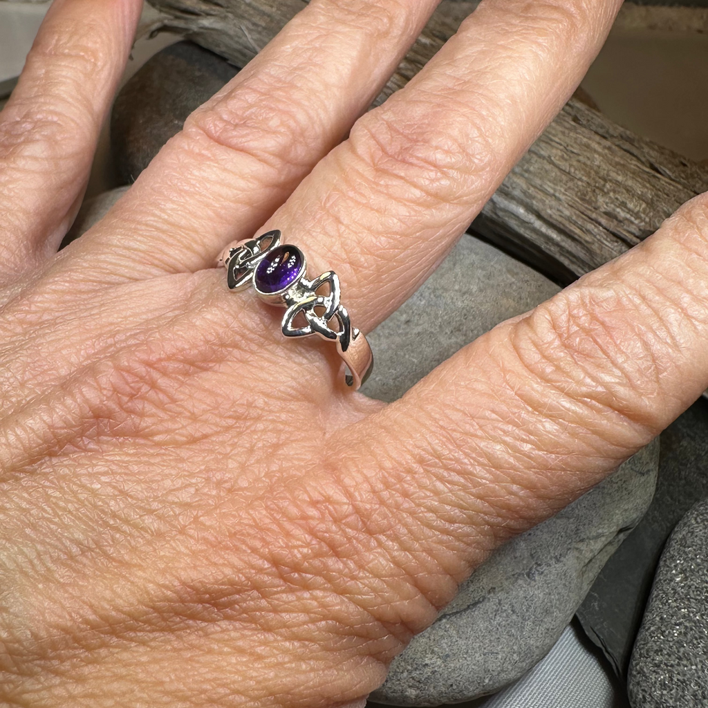Rori Celtic Trinity Knot Amethyst Ring in Sterling Silver