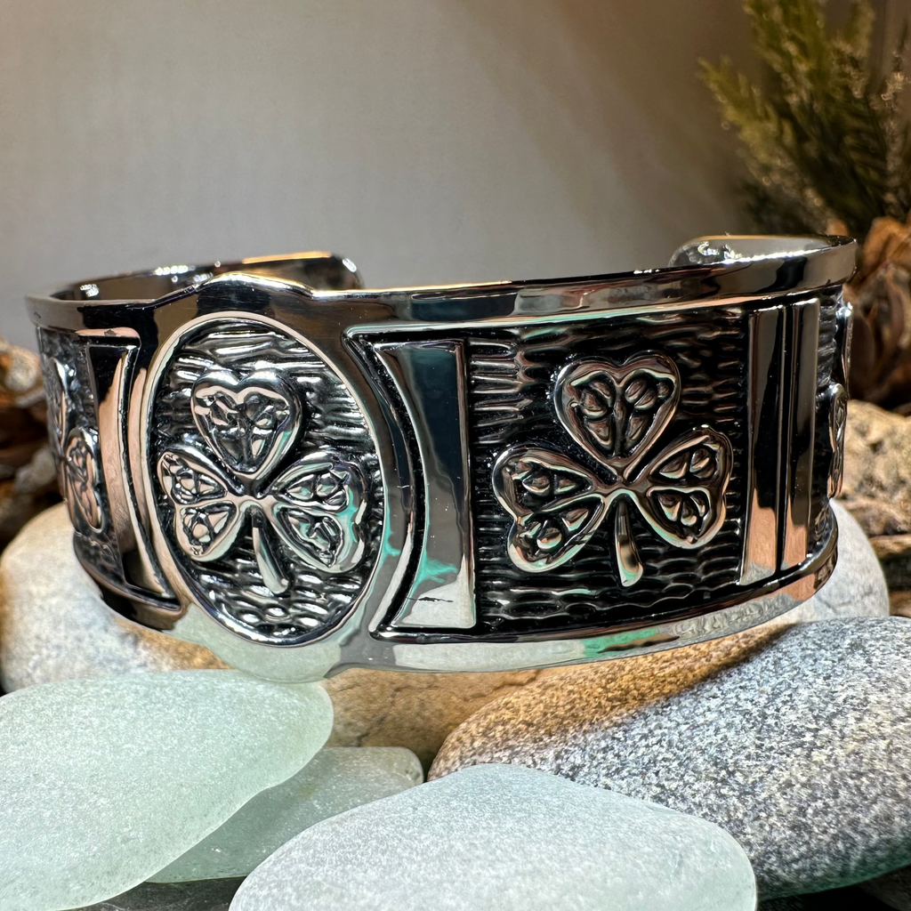 Pewter Irish Shamrock Cuff Bracelet | Cuff Bracelet | Wiccan Center