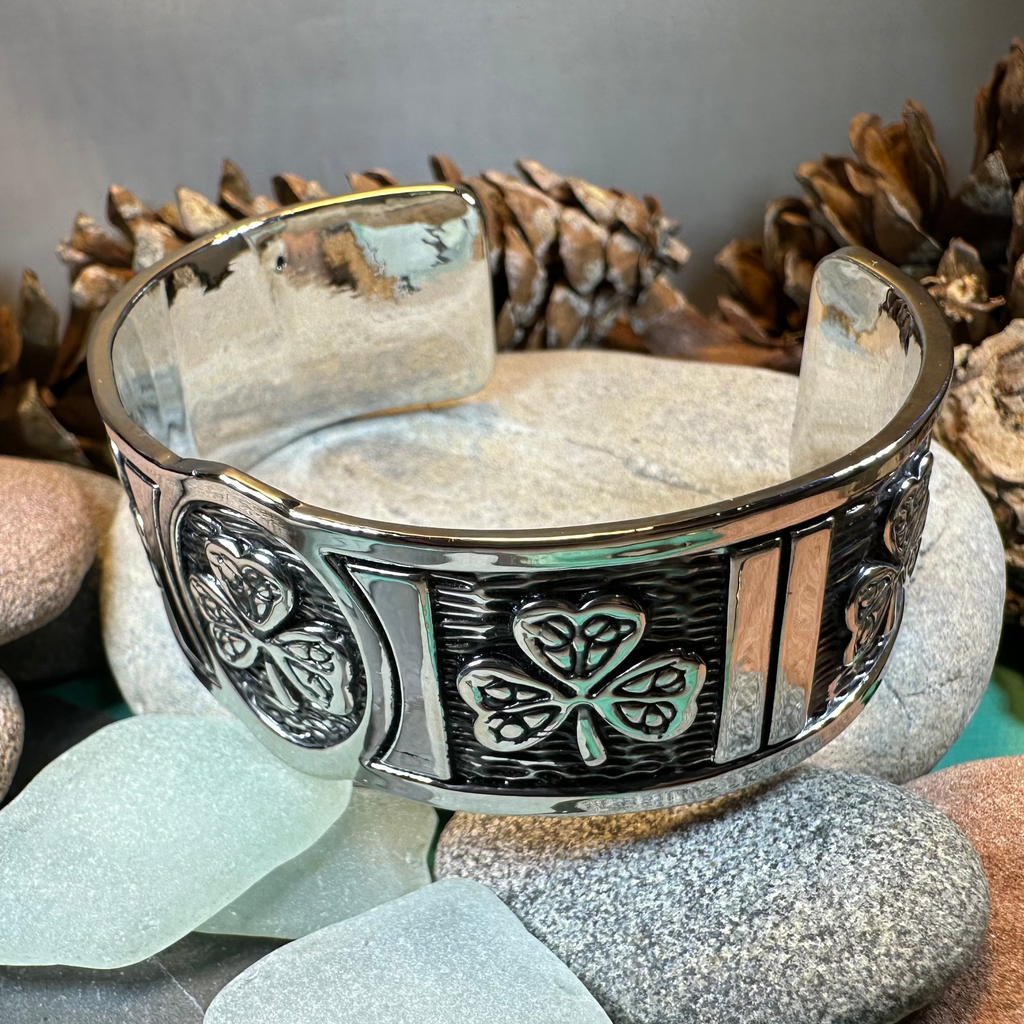 Pewter Irish Shamrock Cuff Bracelet | Cuff Bracelet | Wiccan Center