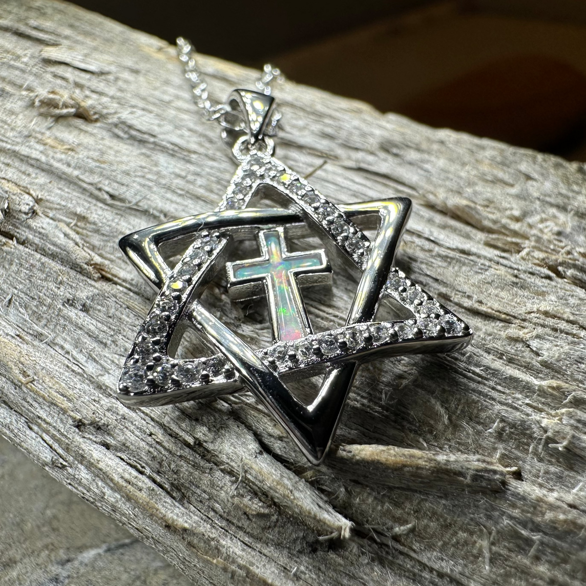 Star of David Cross Opal Necklace | Pendant | Wiccan Center