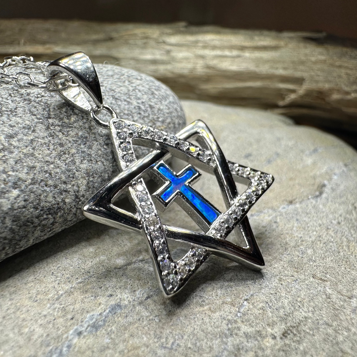 Star of David Cross Opal Necklace | Pendant | Wiccan Center