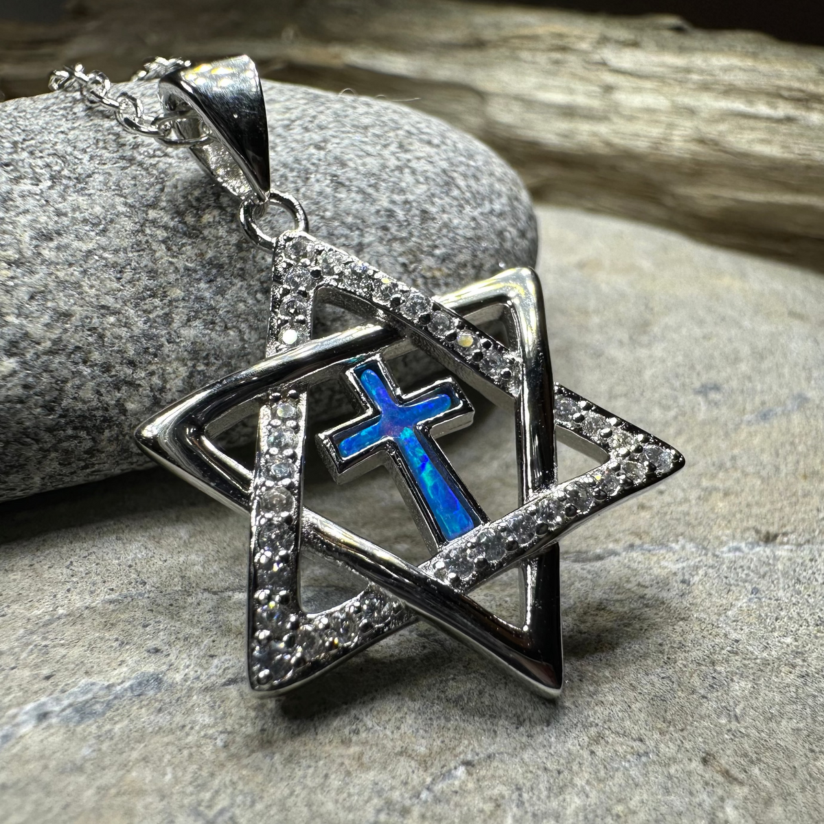 Star of David Cross Opal Necklace | Pendant | Wiccan Center