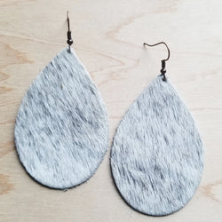 **Leather Teardrop Earrings in White and Gray Hair-on-Hide 221y | Earrings | Wiccan Center