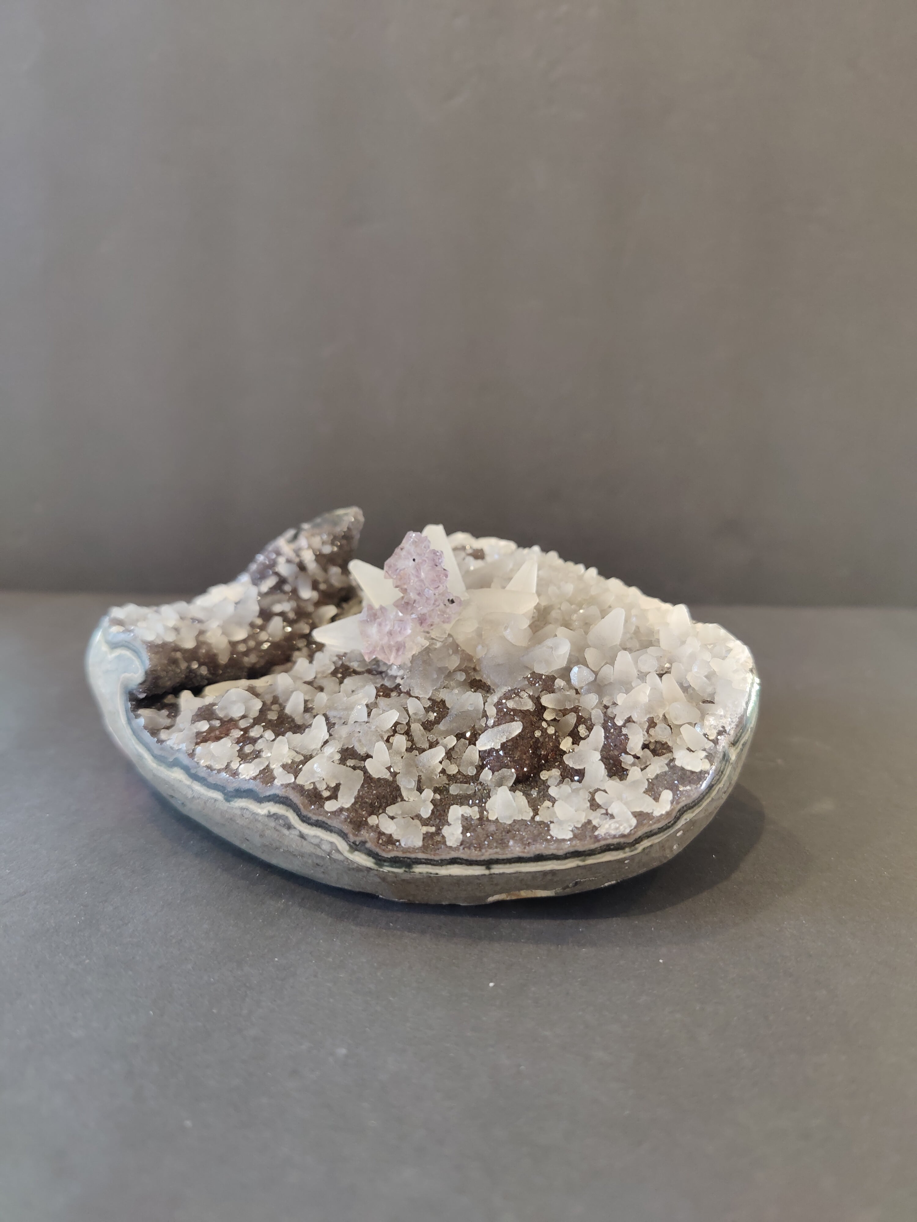Amethyst with Scalenohedral "Dogtooth" Calcite inclusions Geode Sculpture | Lapidary | Wiccan Center
