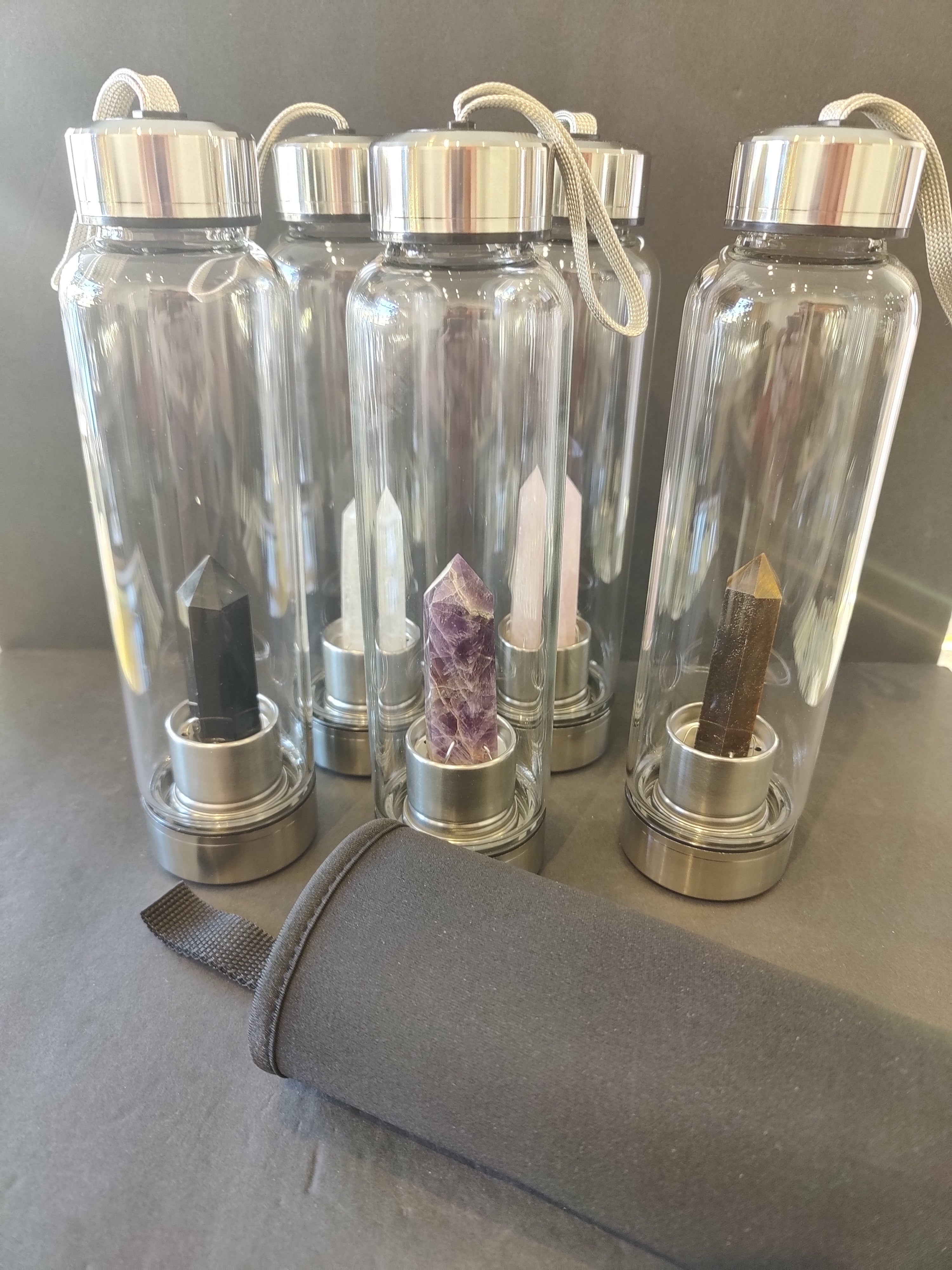 Crystal Infused Stainless Steel & Glass 16oz Water Bottle with Insulation Sleeve | Accessories | Wiccan Center