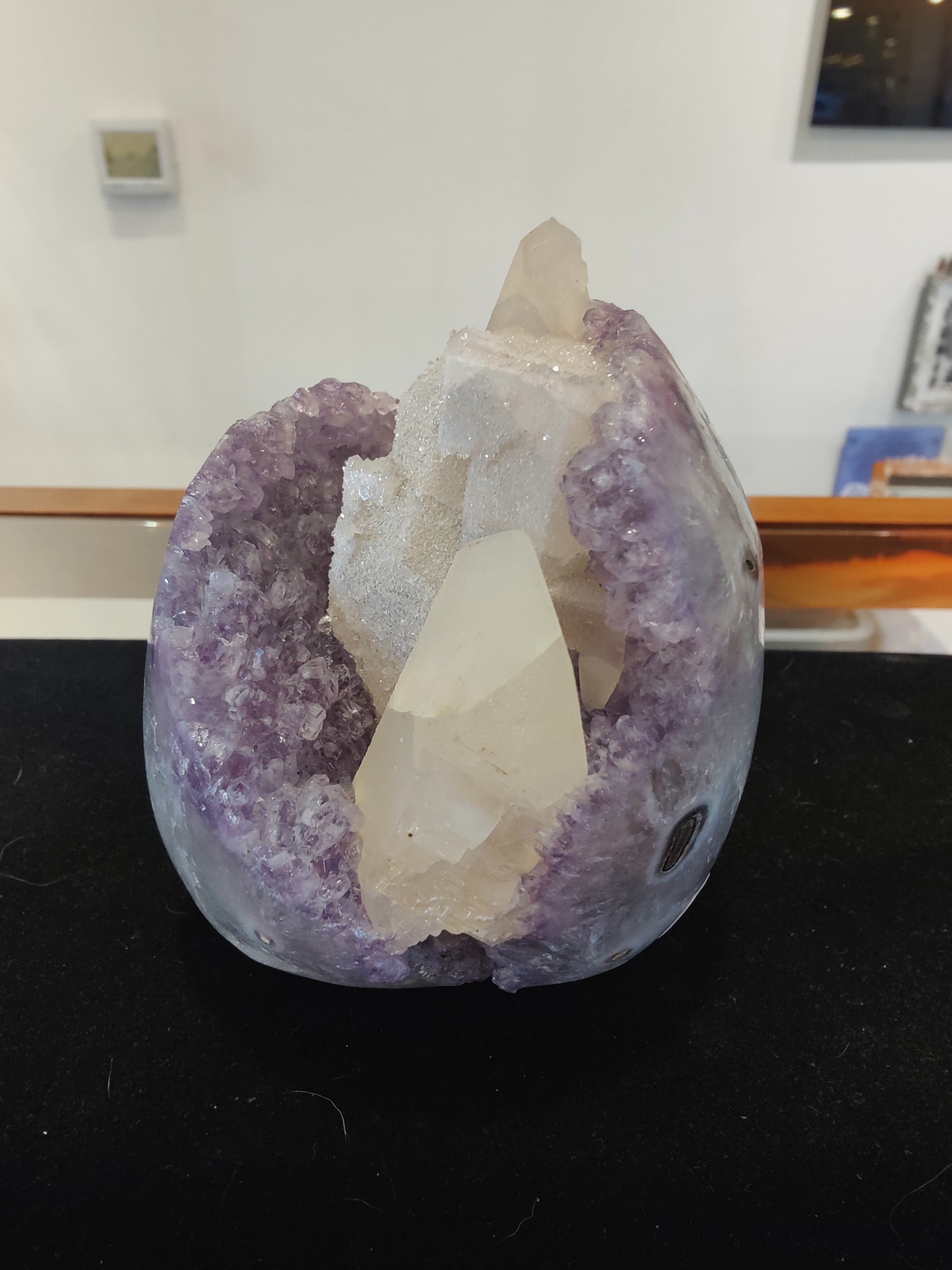 Amethyst with Calcite Crystal Inclusions Geode Sculpture | Lapidary | Wiccan Center