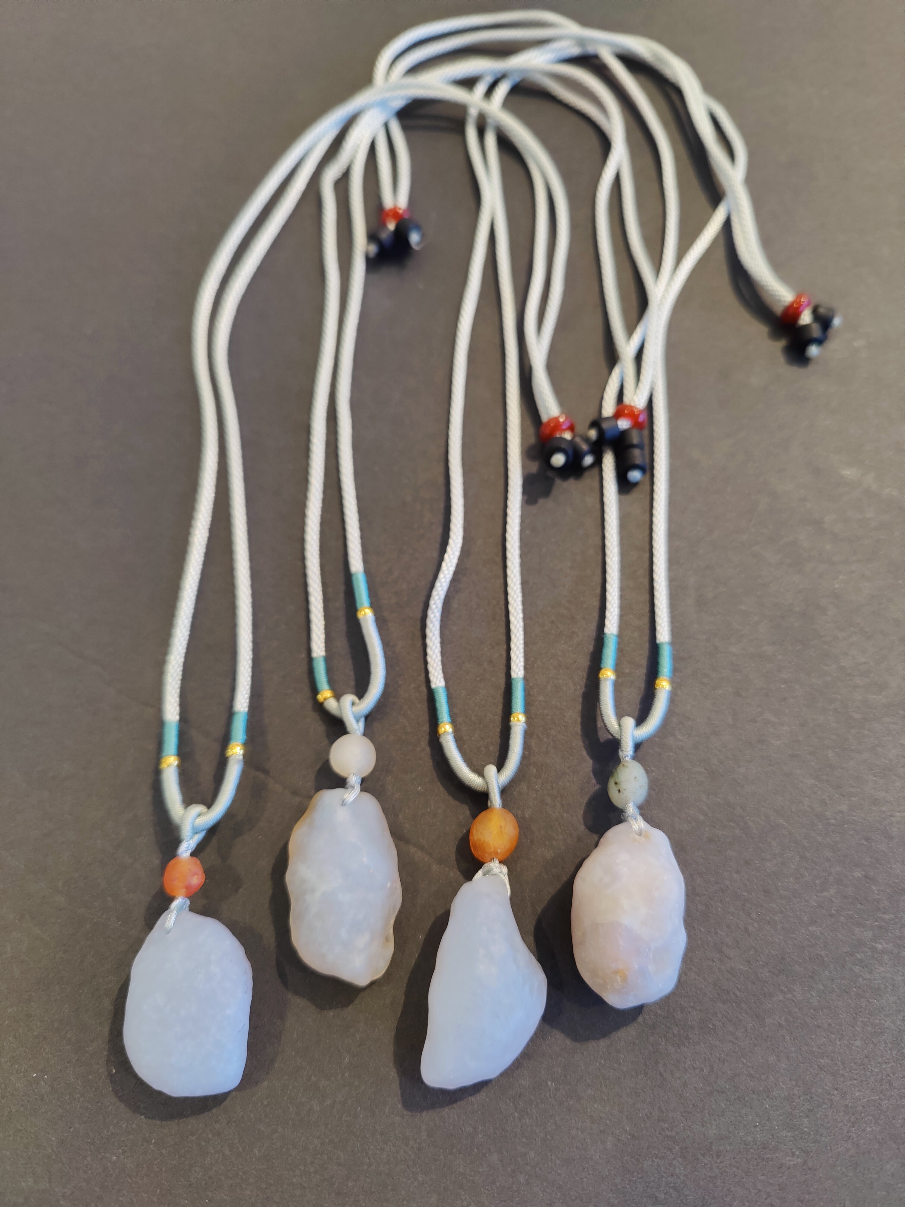 Blue Chalcedony Gobi Desert Raw Stone Pendant with Adjustable Cord Necklace 28" | Jewelry | Wiccan Center