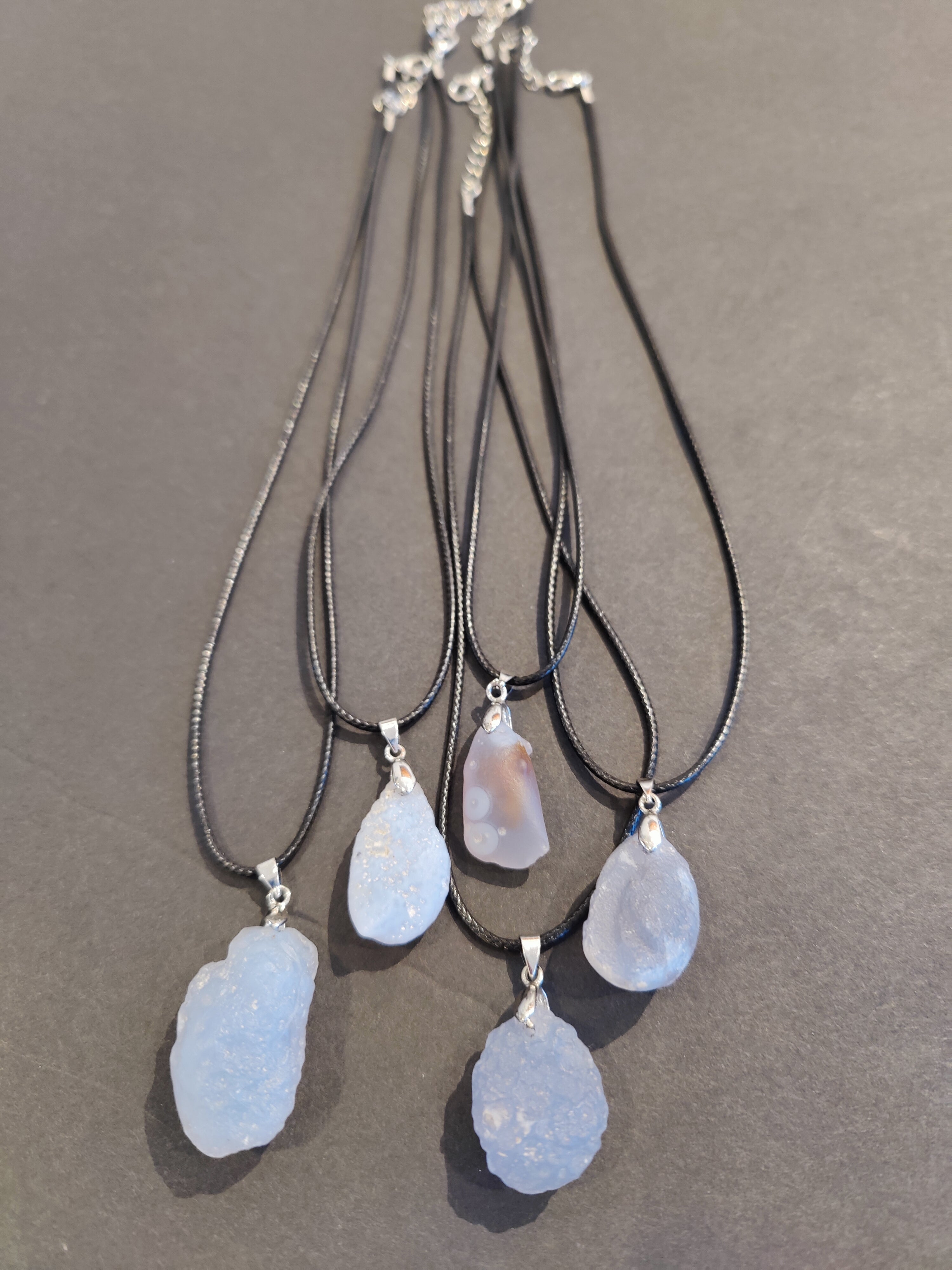 Blue Chalcedony Gobi Desert Raw Stone Pendant with Cord Necklace 18" | Jewelry | Wiccan Center