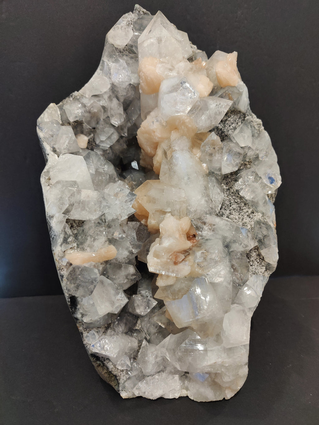 Clear Apophyllite with Peach Stilbite Cabinet Specimen 7,825g | Minerals | Wiccan Center