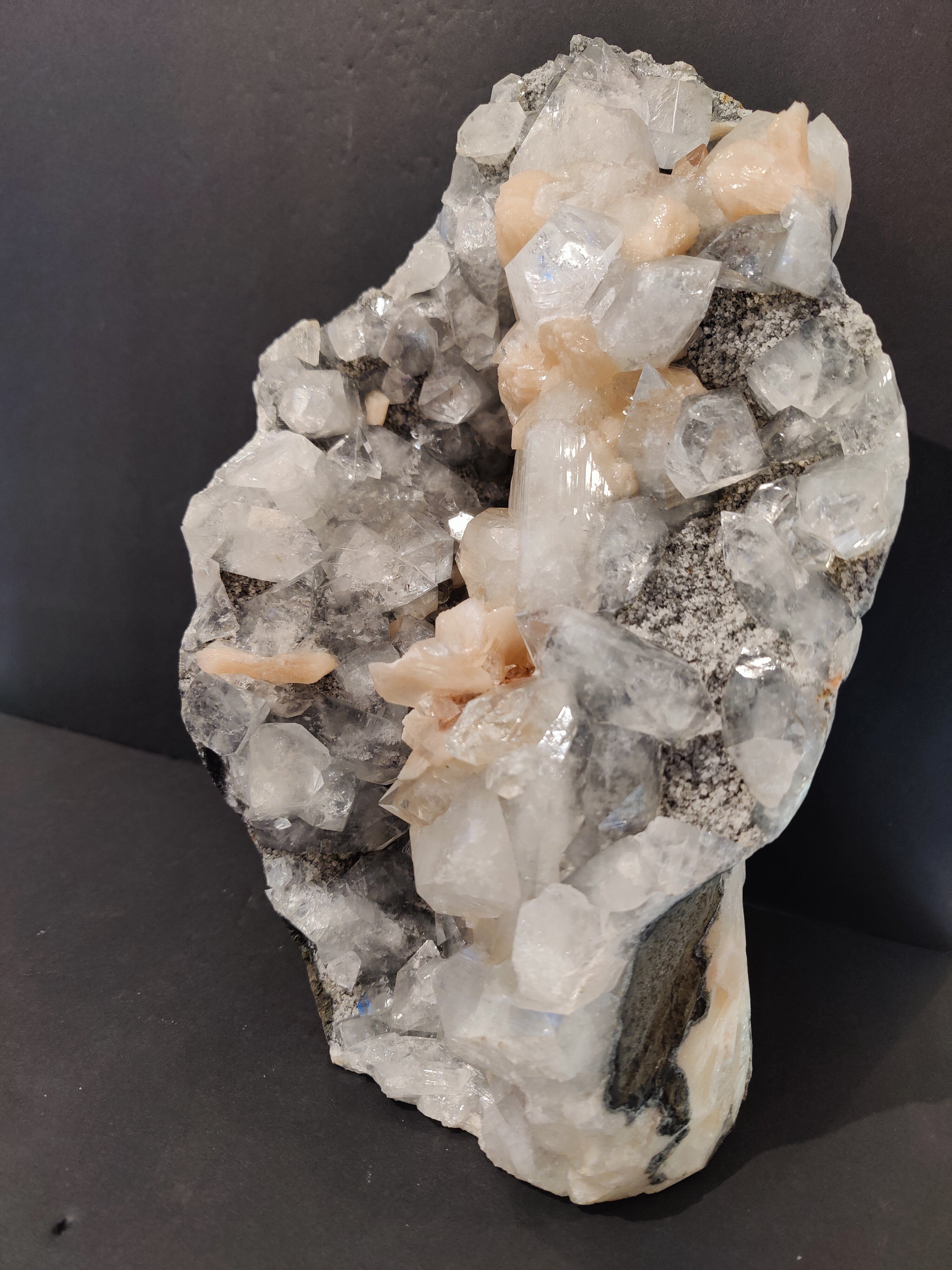 Clear Apophyllite with Peach Stilbite Cabinet Specimen 7,825g | Minerals | Wiccan Center