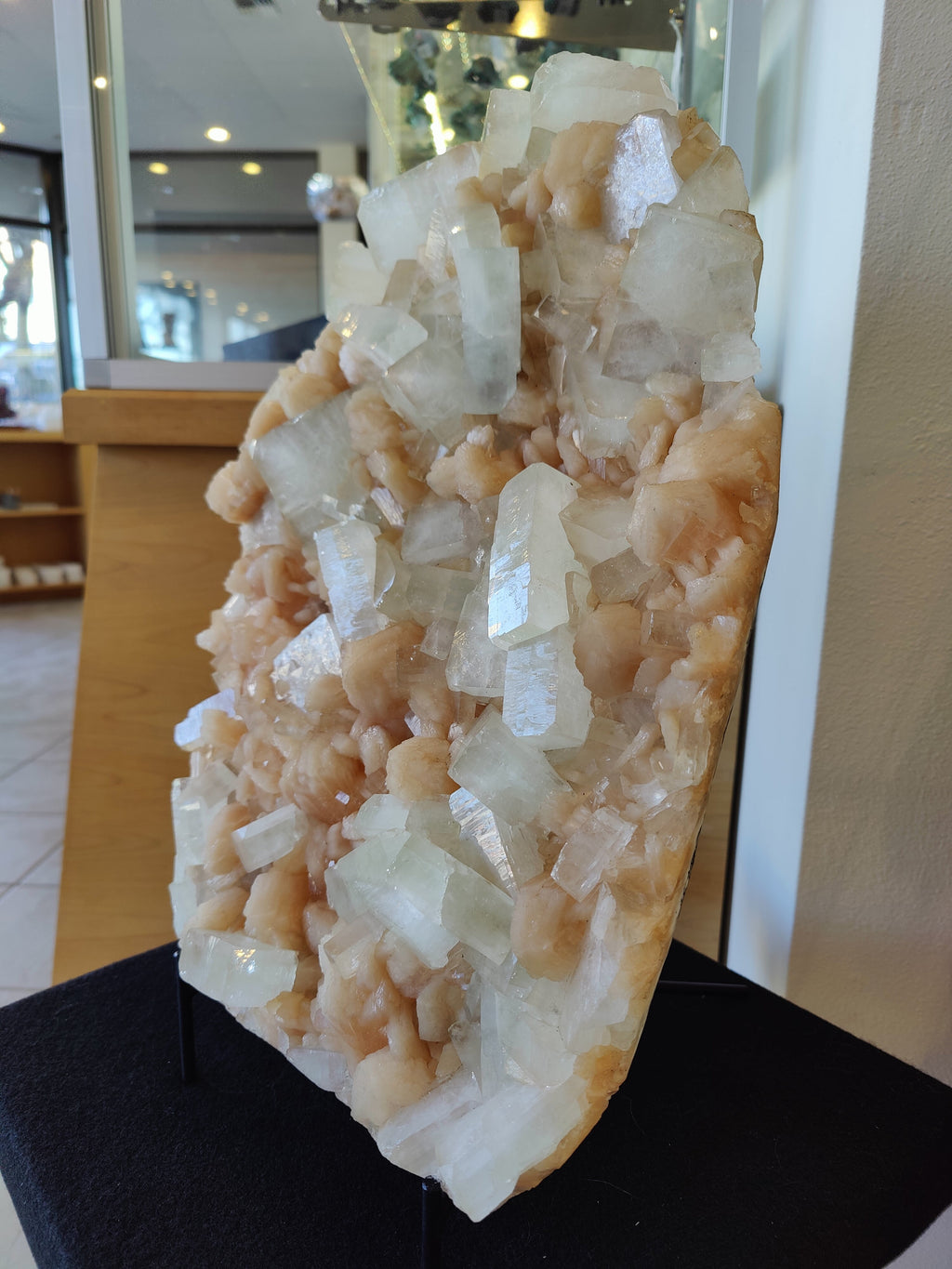 Clear Apophyllite Cubes with Peach Stilbite Cabinet Specimen 12.9kg | Minerals | Wiccan Center