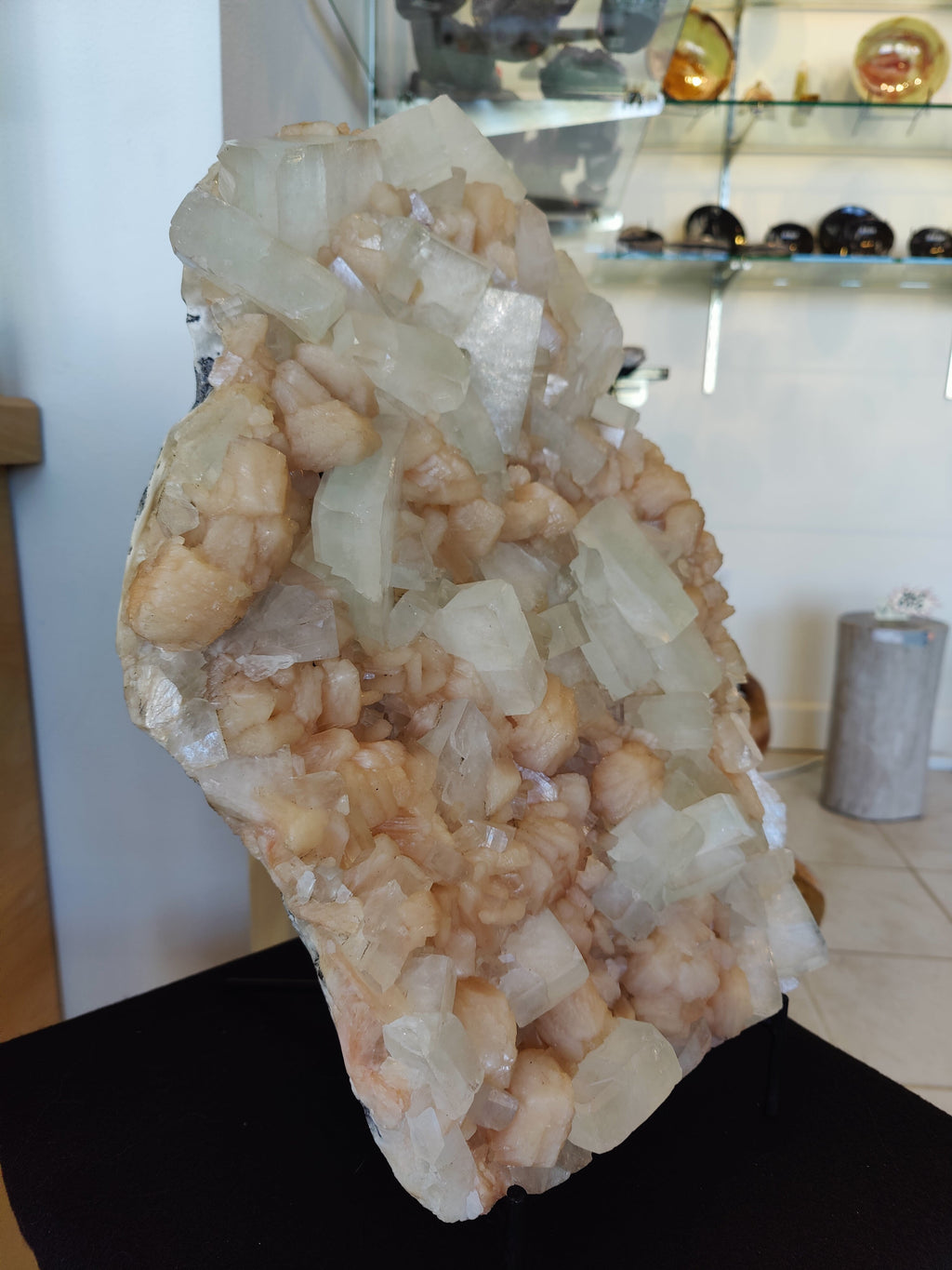 Clear Apophyllite Cubes with Peach Stilbite Cabinet Specimen 12.9kg | Minerals | Wiccan Center